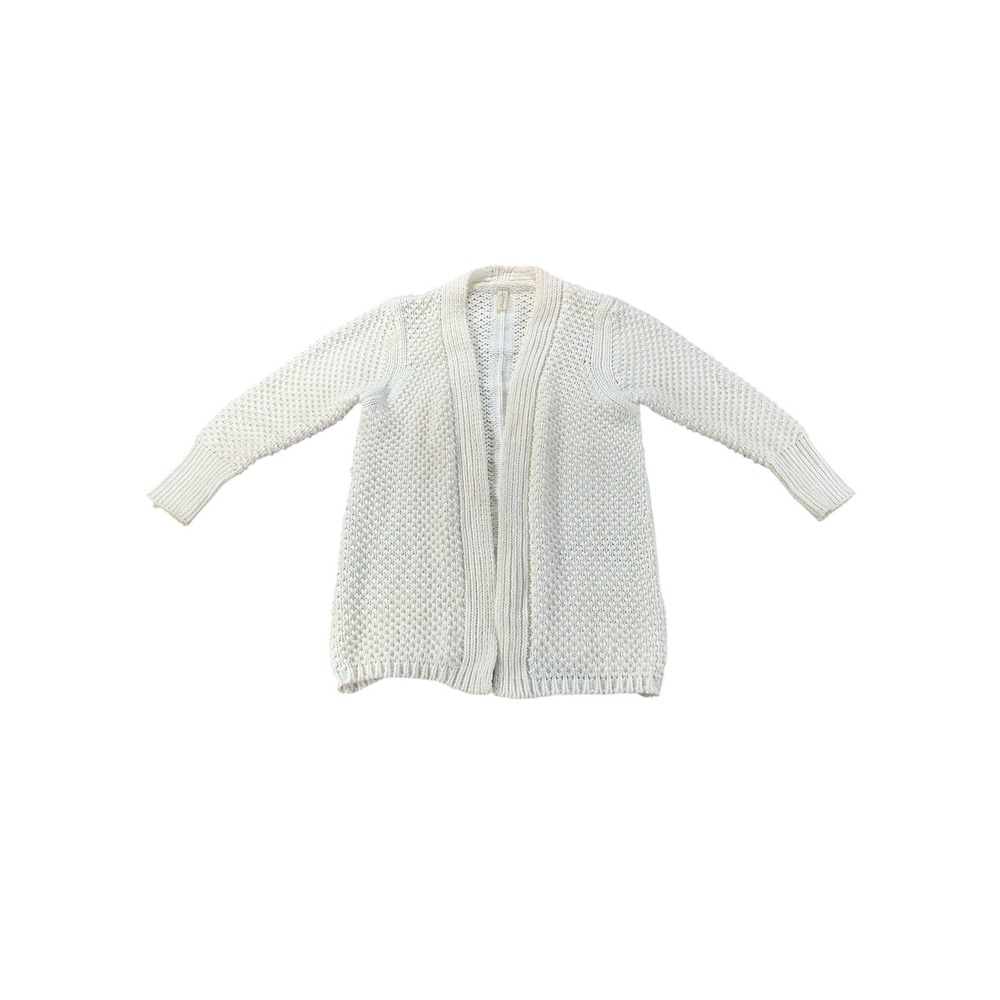 Alison Joy Women's White Textured Knit Open Front Long Sleeve Cardigan Sweater